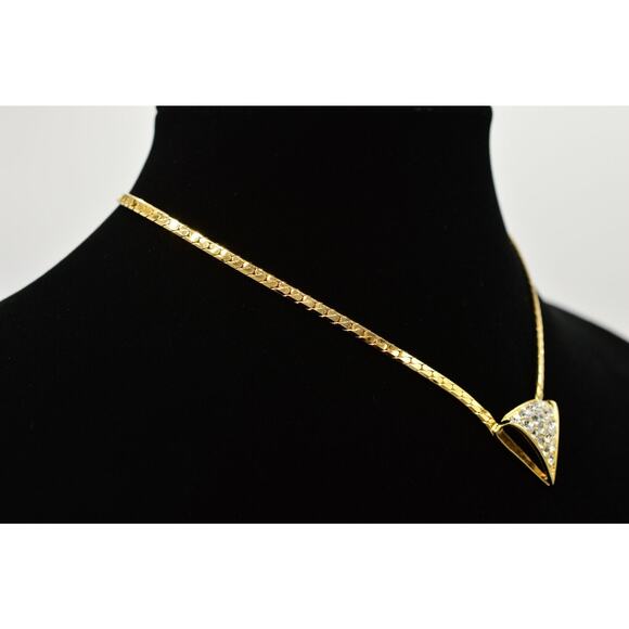 Vintage Crystal Collar Necklace Gold Herringbone Chain Rhinestone Shiny NOS 80s - Picture 11 of 12
